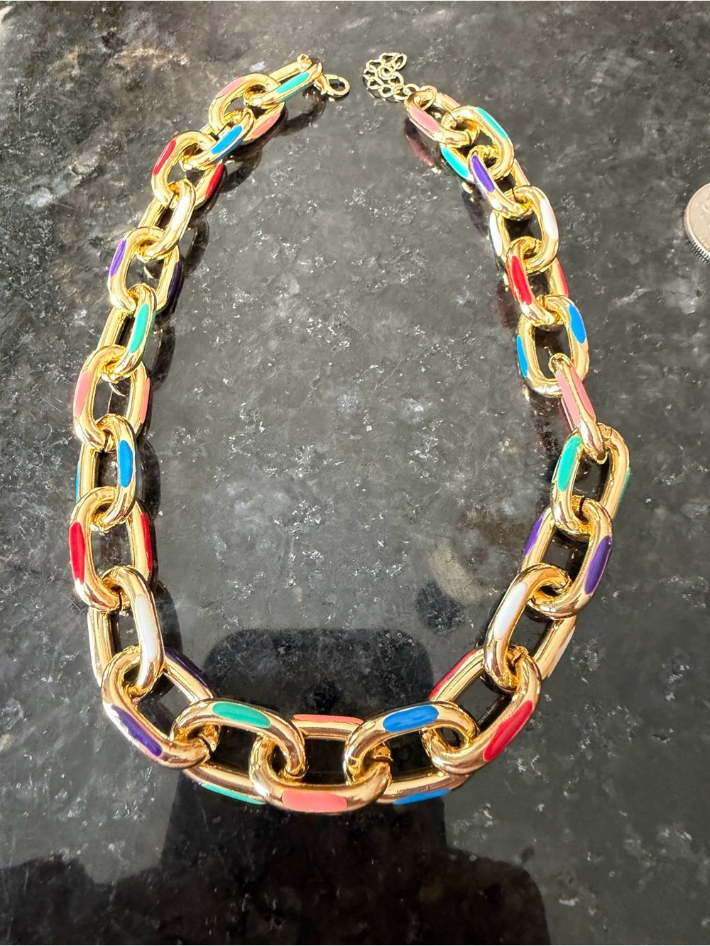 Gold-Tone Multicolor Enamel Link Necklace - Women Jewelry